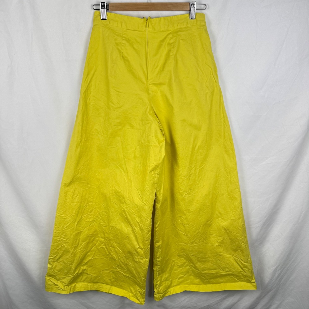 Corey Lynn Calter Yellow Ultra Wide Leg Pleated Cotton Pants Medium Colorful - Picture 7 of 11